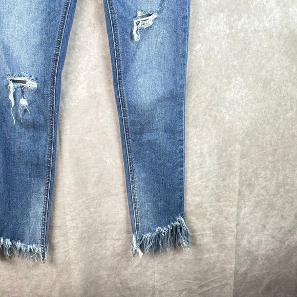 Free People Distressed Skinny Jeans Size 24 High Rise Raw Hem Frayed Ankle Denim - Picture 7 of 13